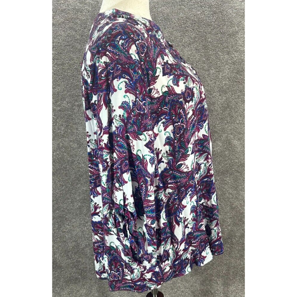Laura Scott Top Womens 2X Purple Paisley Henley V Neck Rayon Roll Tab Blouse - Picture 5 of 9